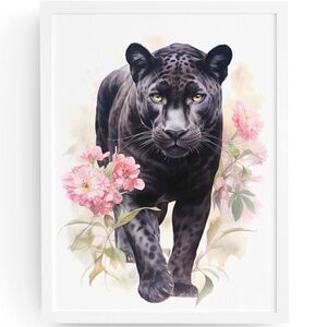 Watercolor Black Jaguar Wall Art Print Unframed - Majestic Jungle Elegance